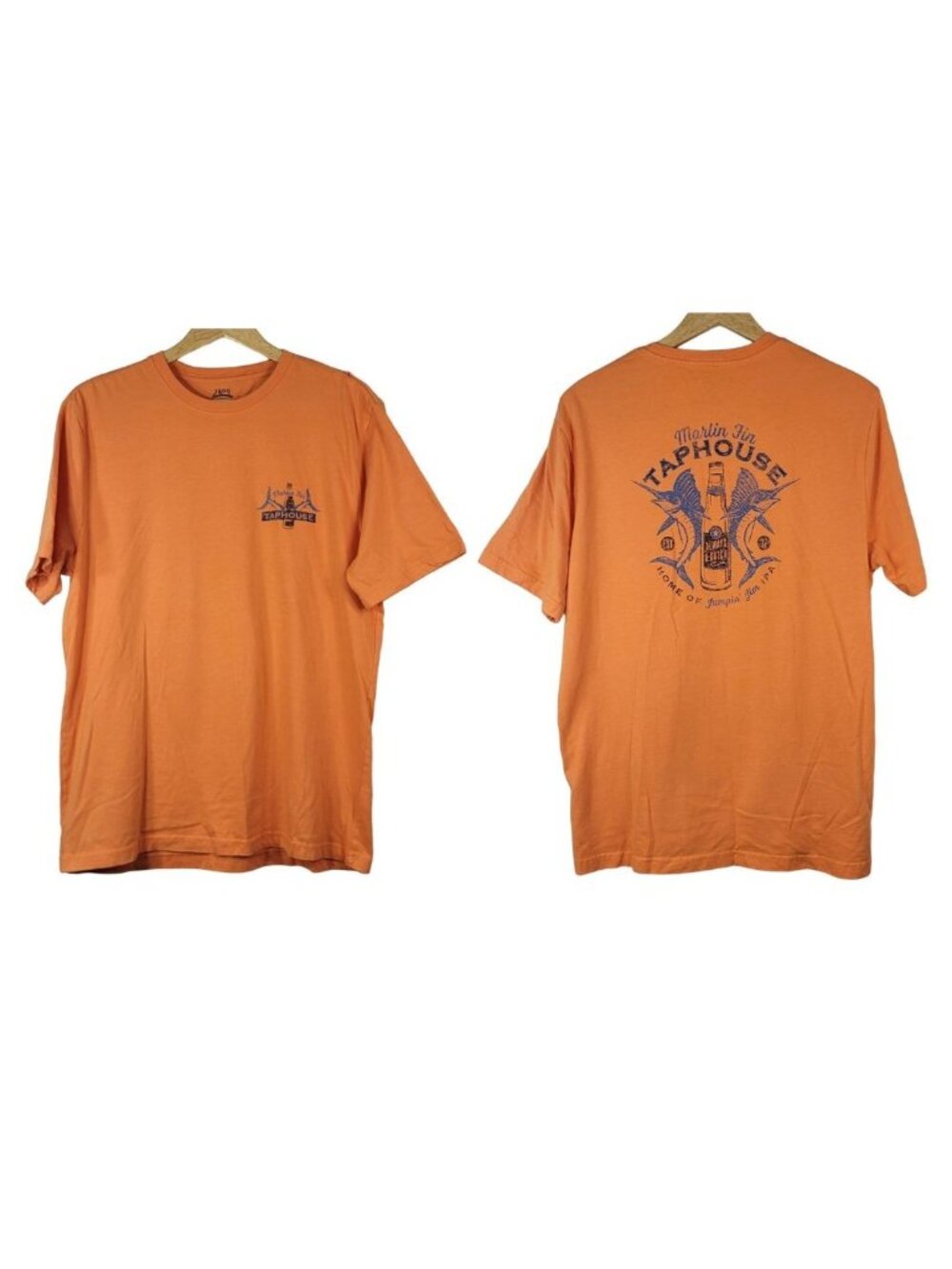 IZOD Men Saltwater Graphic T Shirt Orange Large Jumpin' Jim Marlin Taphouse Fish